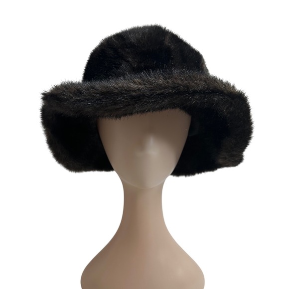 Sears Fashions Vintage Faux Fur Bucket Hat‎ Black Winter Warm Cozy Union made